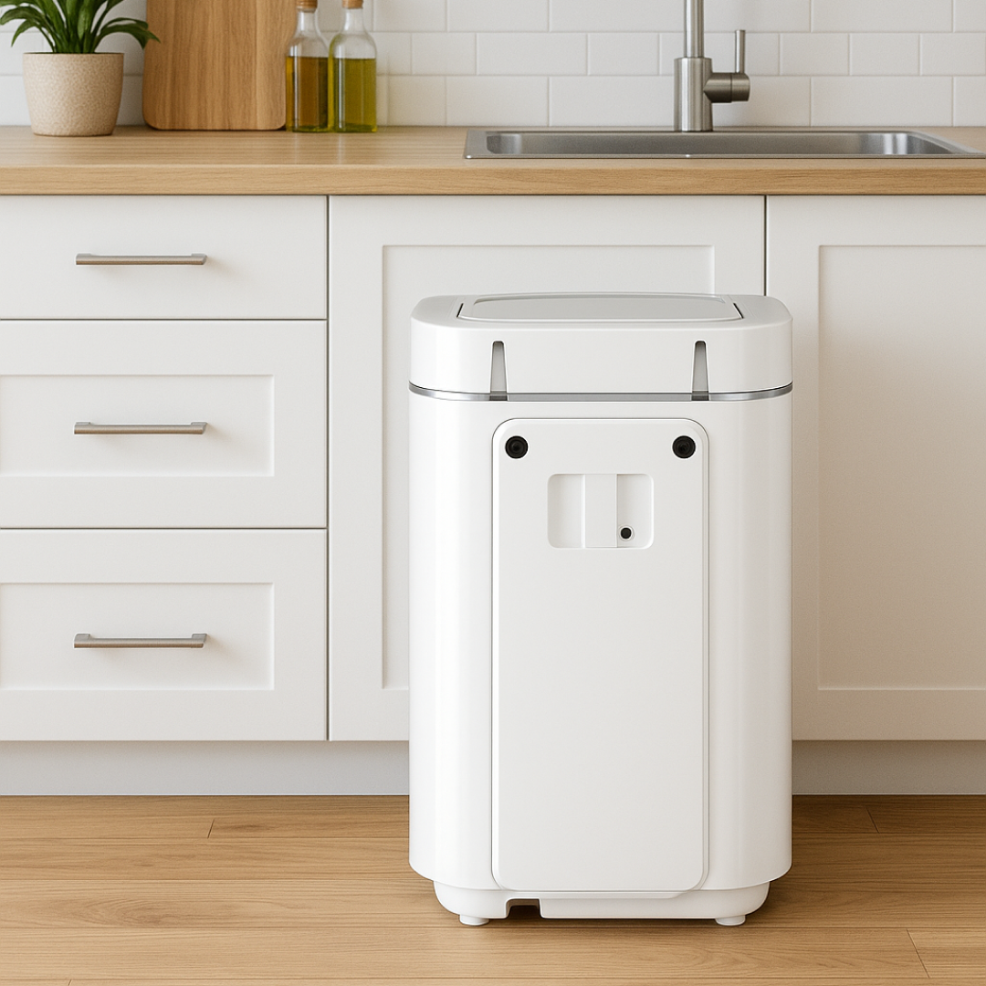 Reenle composter with carbon filter attached to the back